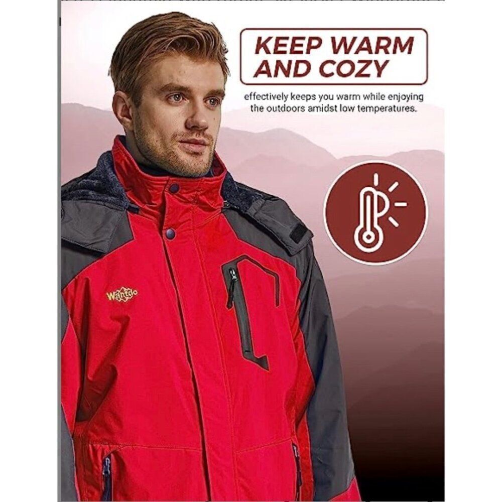 Wantdo Mountain Men Sport Red / Gray Waterproof Rainproof Warm Hooded Jacket Siz